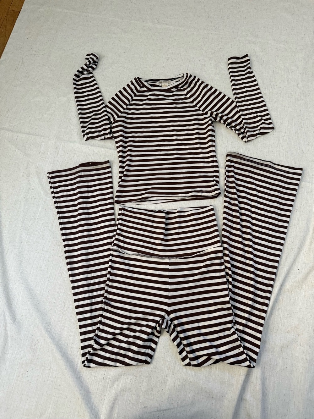 Striped Long-Sleeve Women's Pajama Set in Brown & White